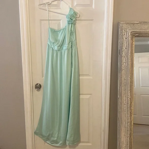 slim fit dress slacks One Shoulder Pleated Fan Maxi Dress - Mint Green main image 0